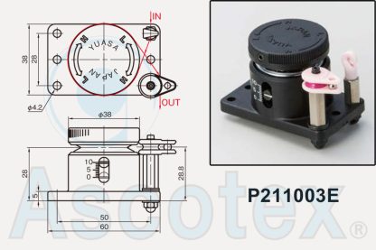 Photograph and 2D line drawing of hysteresis tensioner, part reference P211003E