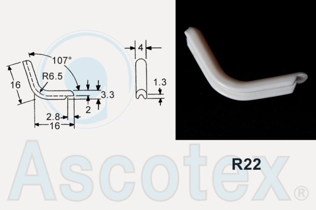 Photograph and drawing of ref. R22, curved wire / edge cover